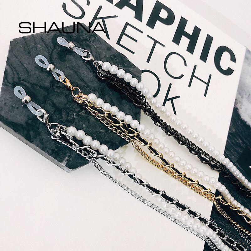 SHAUNA Модная 3-слойная цепочка для очков с венецианской жемчужиной металлическая цепочка для очков