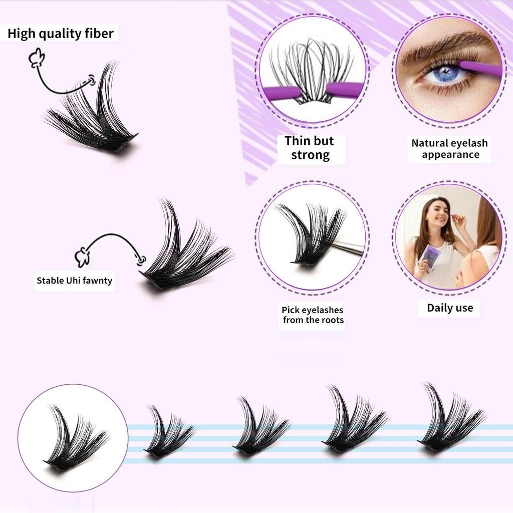 320-Cluster False Eyelashes Set: Includes Glue, Remover, Tweezers, and Individual Lashes (50P, 60P, 80P, 100P Options)