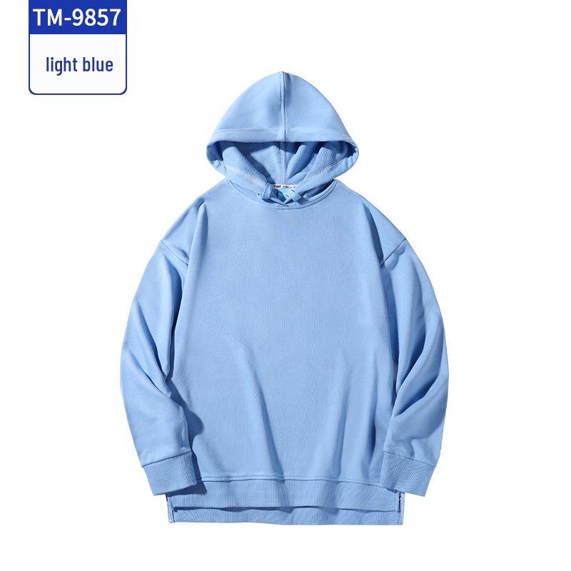 Custom Solid Color Hooded Sweatshirt: Logo Print Early Autumn Pullover for Workwear, Cultural Events, or Class Uniforms.
