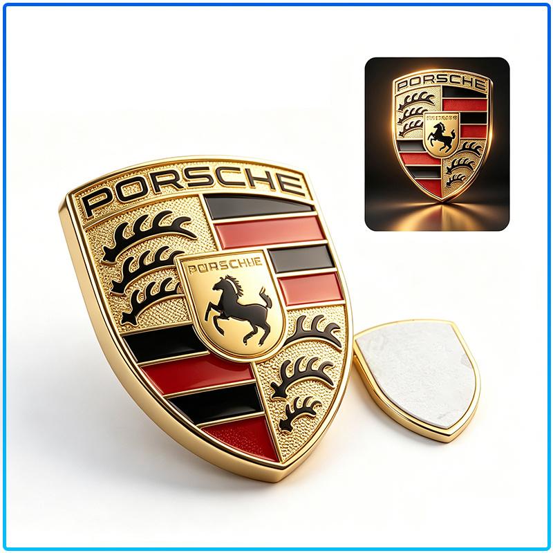 1 шт. Металлическая текстура Значок-щит Porsche Водонепроницаемая, устойчивая к выцветанию Декоративная наклейка Подходит для всех Porsche Седан, Внедорожник, Спортивный автомобиль Модификация интерьера