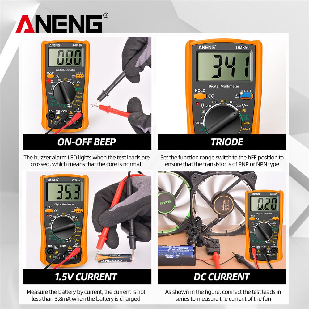 ANENG DM850 Digital Current Ammeter Detector Tester Ohm Automatic Counts Auto Tool Multimeter AC/DC Professional 1999 Votage