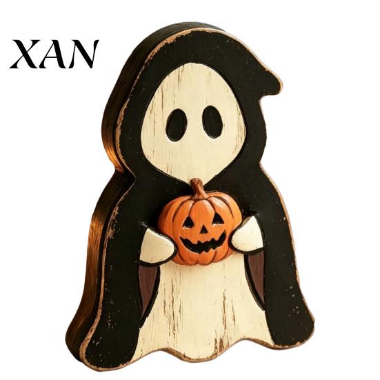 Vintage Wood Crafts for Autumn Halloween Wooden Tabletop Decor, Rustic Ghost Black Cat Pumpkin Owl Centerpieces, Retro Distressed Ornaments Farmhouse