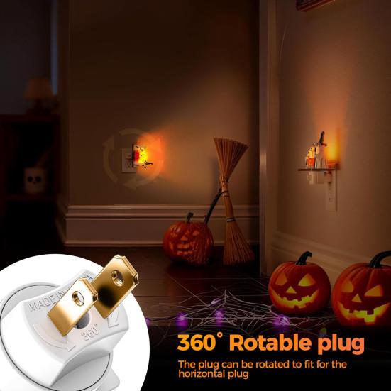 Halloween Ghost Night Light Plug-in Flickering Ghost Campfire Wall Light Wizard Ghost Nightlight for Kids Gift Halloween Party Decoration