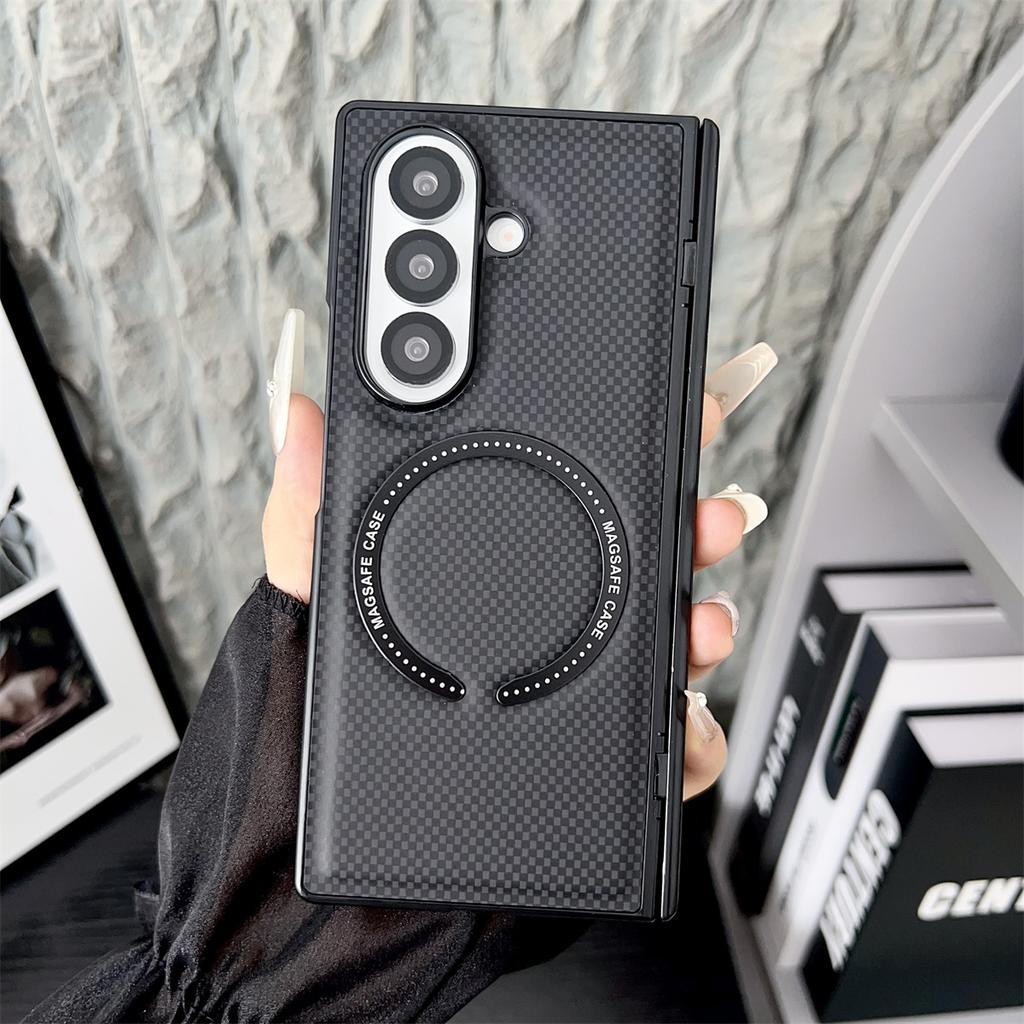 Magnetic Phone Case for Samsung Galaxy Z Fold 8 Ultra 7 6 5 4 3 Carbon Fiber Pattern Magsafe Wireless Charging Protective Cover