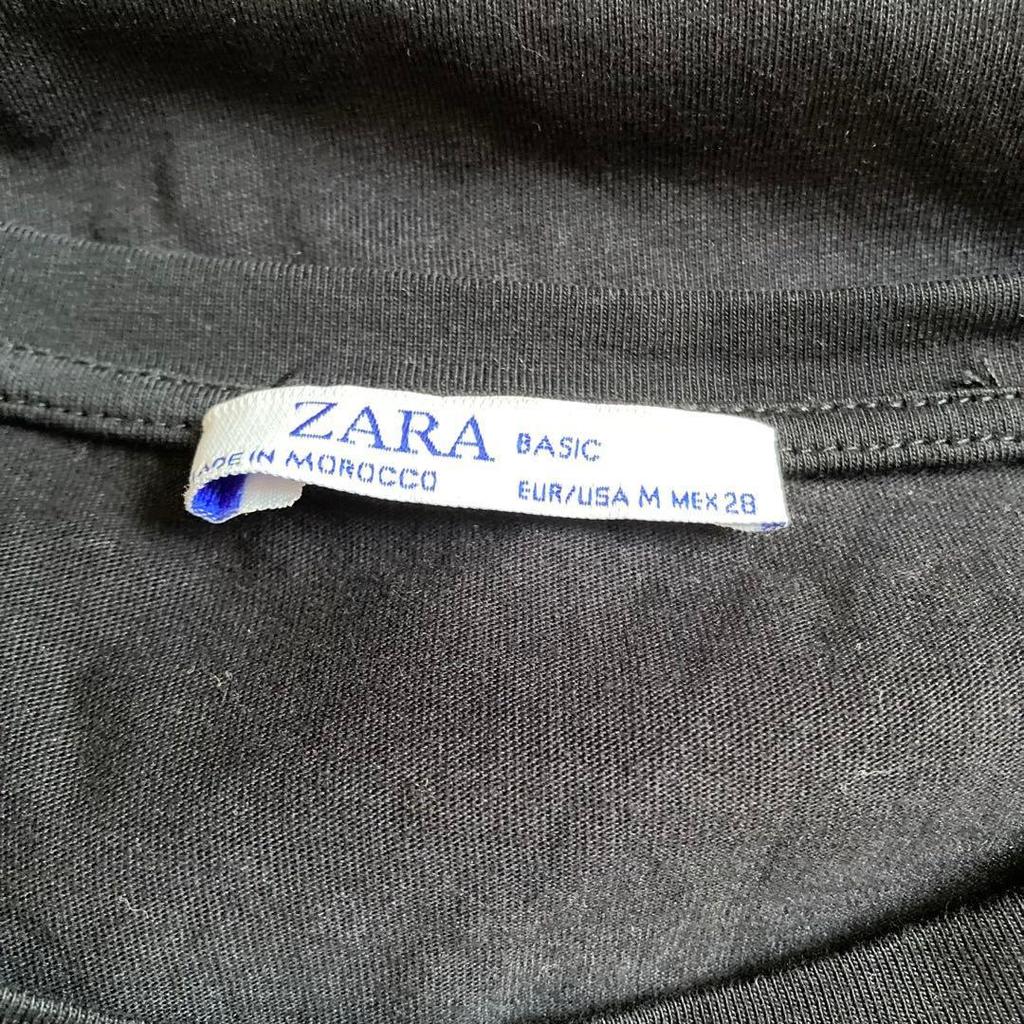 Б/у платье Zara, с коротким рукавом, с вставками, принт-шарф, смешанный материал, черное, M