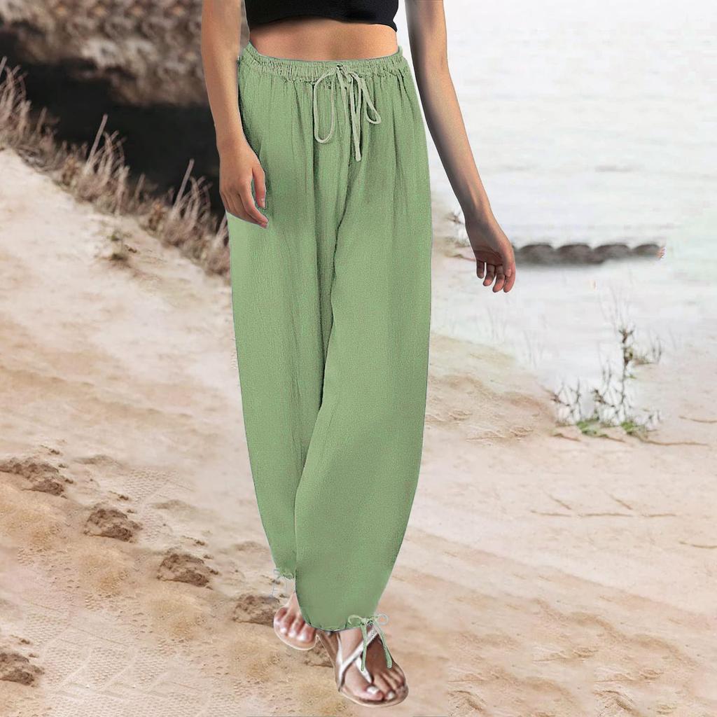 Women's Solid Color Pants With Elastic Waistband. Straight Leg. Loose Casual  Pants