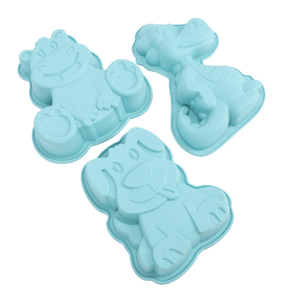 3pcs Cartoon Silicone Baking Mold Dinosaur Hippo Dog Shape Food Grade Non Stick Cute Cake Mold