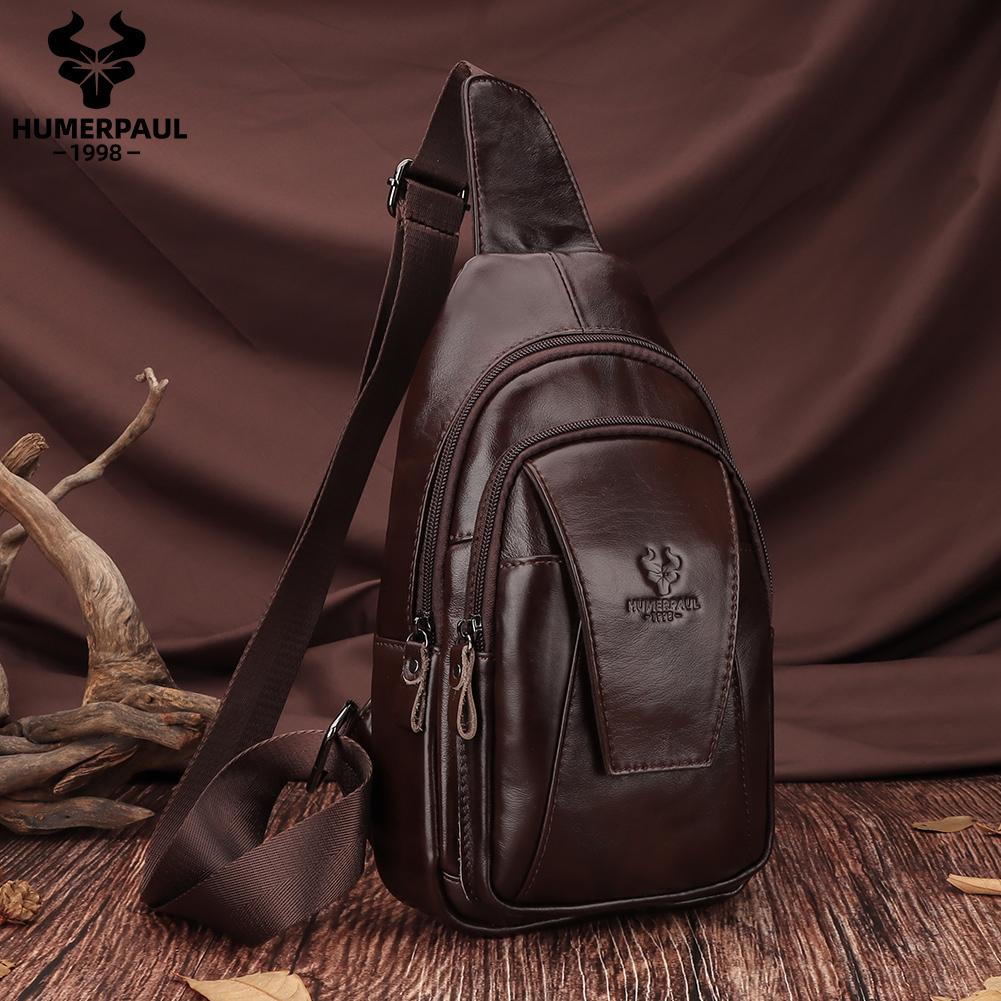 Humerpaul Мужская нагрудная сумка из натуральной кожи, большая вместительная сумка для мобильного телефона, сумка-мессенджер