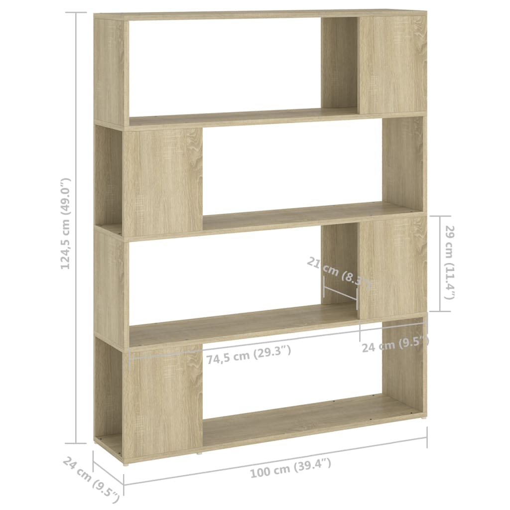 Bookshelf Room Divider Sonoma Oak 100 x 24 x 124 cm