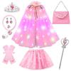Sparkling Magic Witch LED Light Up Cloak Cape, Long Tulle Shawl Girls Cosplay Flashing Outfit Pink