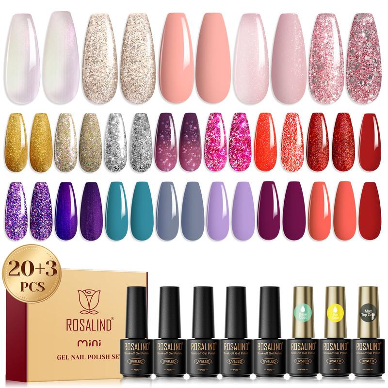 ROSALIND Набор гель-лаков для ногтей 23 шт. - Меняющий цвет от температуры Базовое покрытие Топ-покрытие Soak Off Гибридные Полуперманентные Гель-лаки Нейл-арт