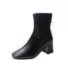 Fashion Women's Temperament Square Toe Short Boots 2024 Spring and Autumn New Style White Thick Heel Fashion Simple Single Shoes Summer