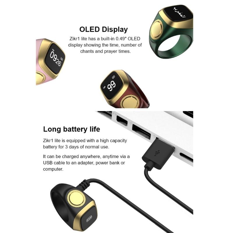 0,49" OLED-дисплей Электронный цифровой счетчик Молитва Умный счетчик Кольцо Напоминание о времени Мусульманам Подарок Носимые устройства