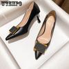 Women's Soft Leather High-heeled Shoes Thin Pointed Heel Fashionable Leather Shoes High Heeled Sandals Commute Work Shoes 5cm