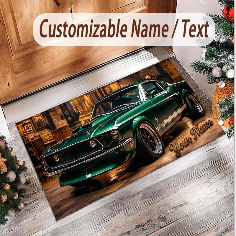 Car Racing Theme Soft Crystal Velvet Rug Custom Name & Text Print Non Slip Floor Rug for Bedroom Living Room