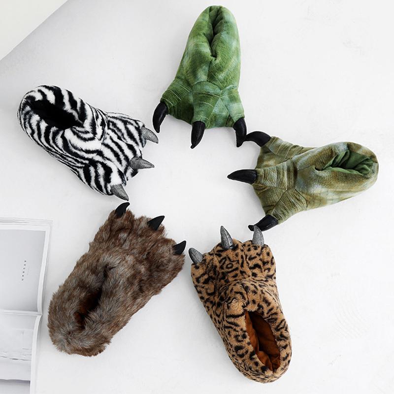 Зимние теплые мягкие домашние тапочки для женщин и мужчин, обувь с лапой, забавное животное, рождественский монстр, коготь, плюшевая домашняя хлопковая обувь для мужчин