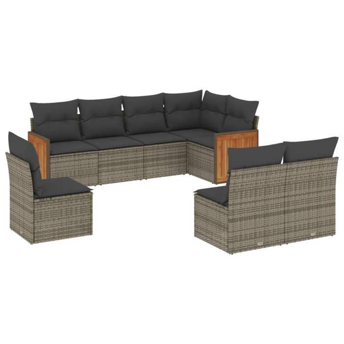 VidaXL Salon de Jardin avec Coussins 8 pcs, Canapés de Terrasse, Ensemble de Meubles de Patio, Mobilier d'Extérieur, Gris 3227726
