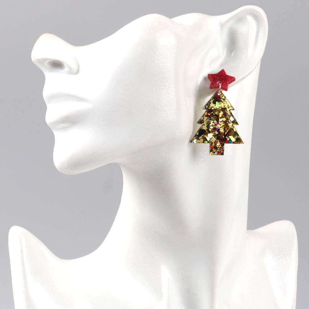 New Glitter Acrylic Christmas Tree Drop Earrings for Women Trendy Colorful Star Plant Statement Earring Xmas Party Jewelry Gifts