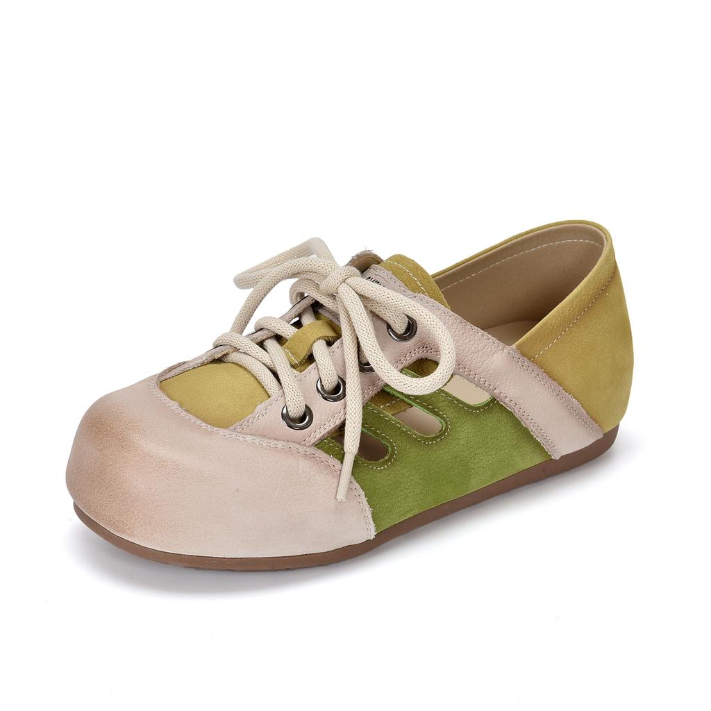 Johnature Сандалии с вырезами разных цветов, натуральная кожа, шнуровка, повседневные, на плоской подошве, женская обувь