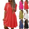 Летнее свободное сплошное цветное повседневное хлопковое льняное платье с короткими рукавами