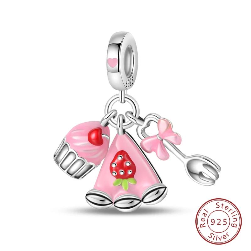 Copper Little Bear Soft Candy Coffee Strawberry Cake Afternoon Tea Charms Beads Fit Bracelets Diy Jewelry