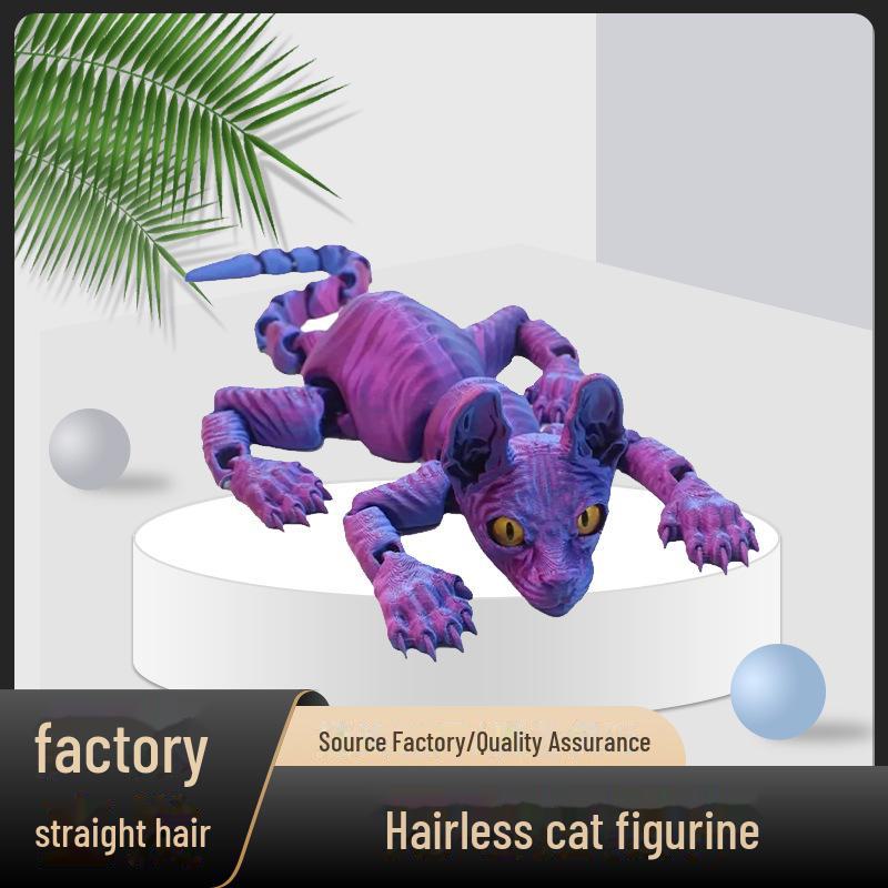 3D Printed Hairless Cat Movable Toy with Random Eyes - Educational and Decorative