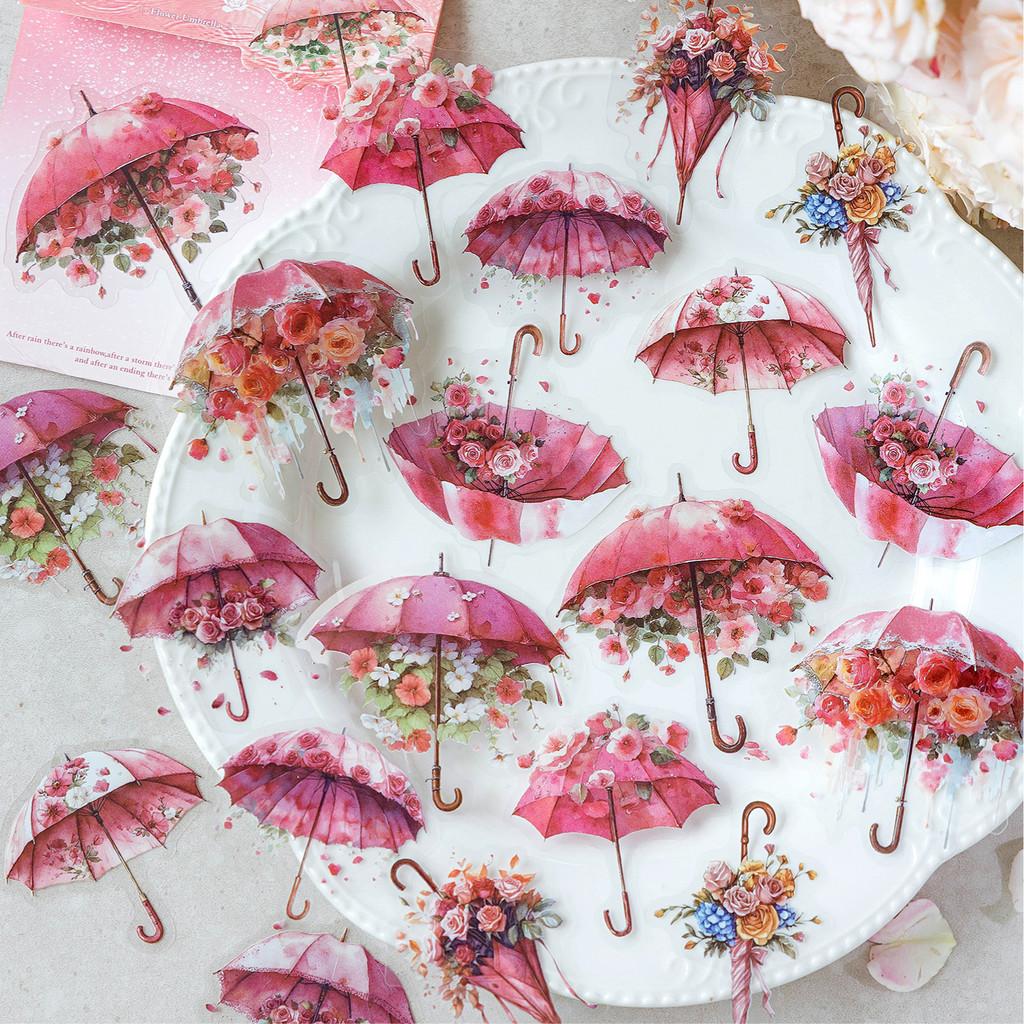 20 Pcs Floral Umbrella Journaling Stickers PET Junk Journal Supplies for Scrapbooking Crafts Planner Collage Card Album