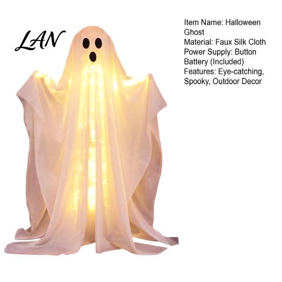 White Gauze Ghost Halloween Decoration, LED Light Up Standing Ghost, Indoor Outdoor Atmospheric Spooky for Porch, Yard, Lawn, Garden Decor Lighted
