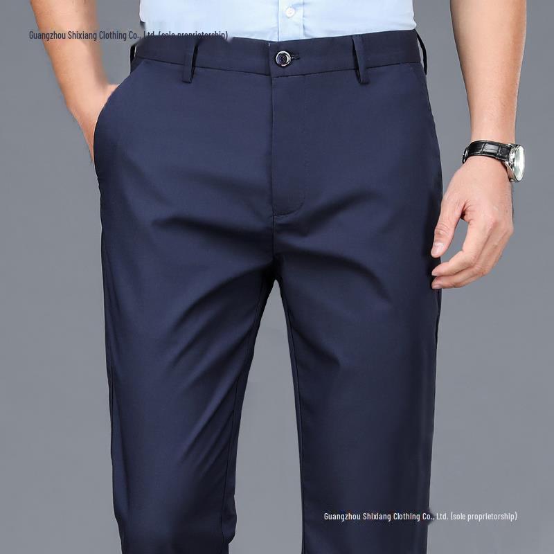 Men's Elastic Casual Thickened Formal Trousers for Autumn/Winter - Non-Iron, Loose, Straight Fit
