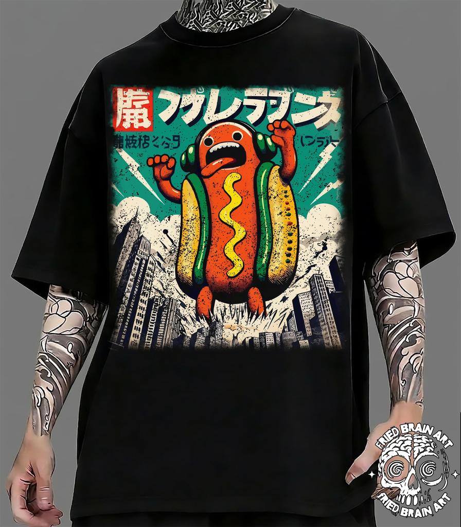 Funny Kaiju Hot Dog T-Shirt Monster Attack Tee