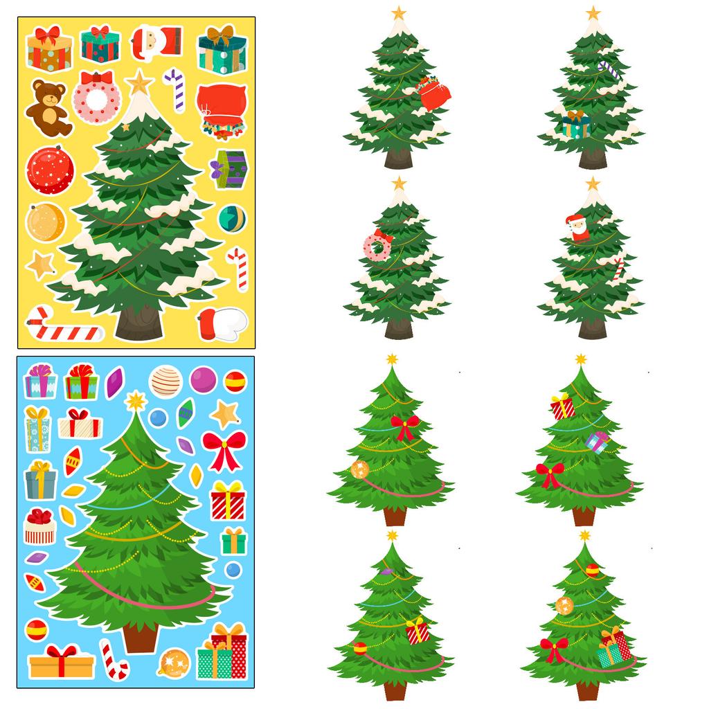 6 Christmas Day Celebration Puzzle Face-Changing Stickers Parent-Child Interaction Christmas Tree Diy Cartoon Graffiti Stickers