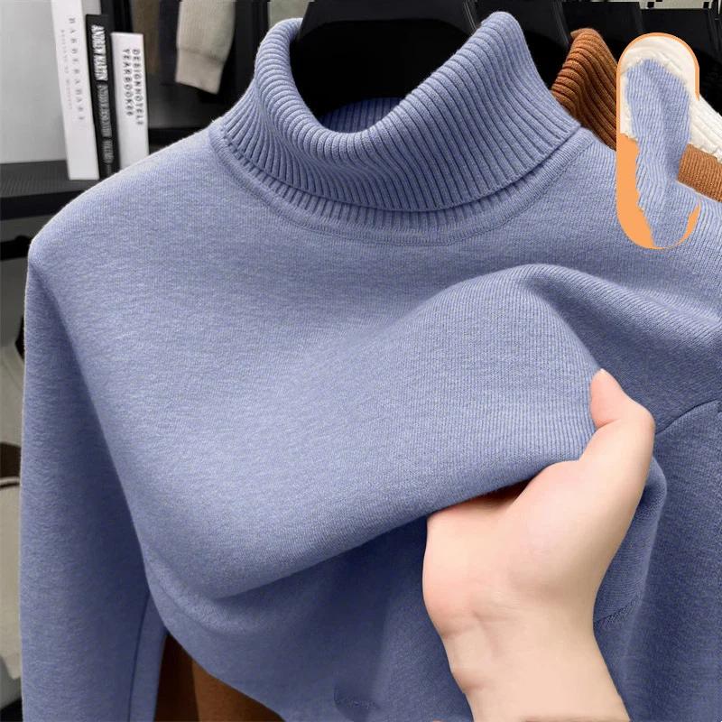 Мужской осенне-зимний свитер с теплой бархатной подкладкой и высоким воротником