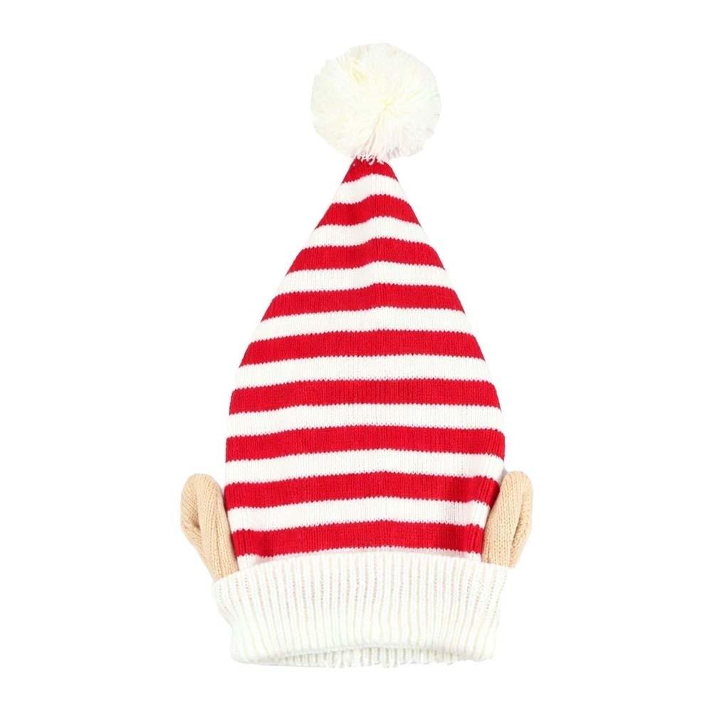 Contrast Color Elf Knit Hat Warm Funny Party Headwear Pointed Pom Bonnet Carnival