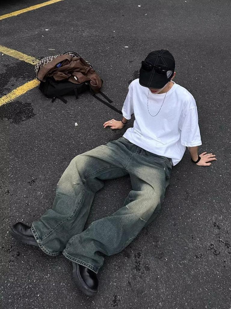 2024 Ретро-стираемые джинсы с широкими штанинами: Повседневные брюки унисекс в американо-японском стиле