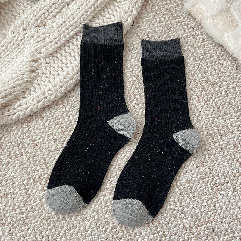 Idea Yarn Color-Blocked Wool Socks Mid-Leg Socks Are Thickened And Fleece To Keep Warm And Pile Up Stockings In Autumn