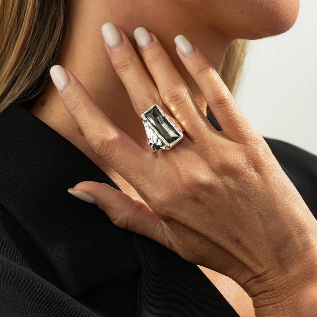 KunJoe 2026 Кольца из акрила со стразами для женщин Винтажные простые геометрические регулируемые кольца на фалангу Аксессуары для вечеринок