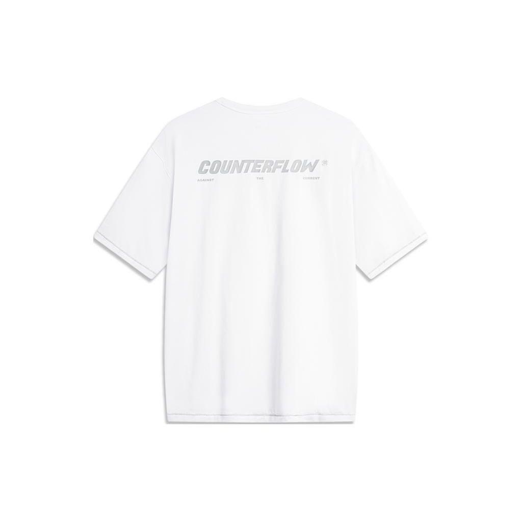 Li-Ning CF Letter Print Loose Fit Round Neck Short Sleeve T-Shirt Unisex Tops Standard-White ATSU617-1