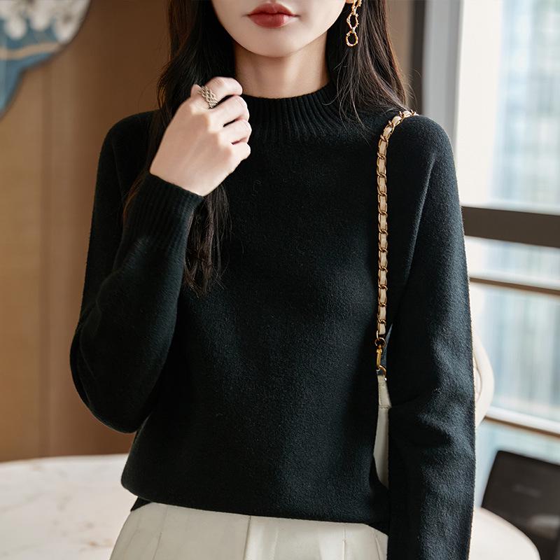 Женский очень толстый бесшовный вязаный свитер - Цельный, с полувысоким воротником, длинным рукавом, свободного кроя, облегающий базовый слой, дизайн 2025