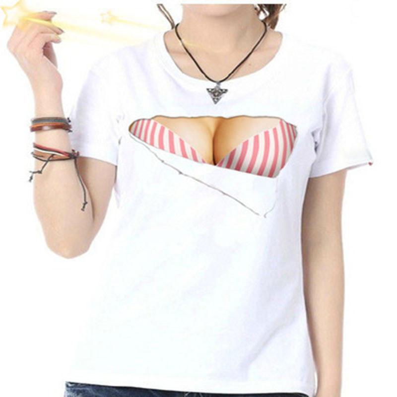Retro Japanese Striped 3d Short Sleeve T Shirt Funny Fake Bikini Print Tee For Teens And Adults