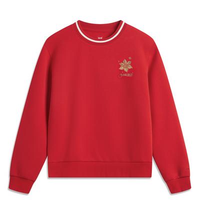 Li Ning Daily Prosperity Series Letter Round Neck Свободная Простая Удобная Универсальная Повседневная Толстовка Женская Толстовка Киноварно-Красная AWDV182-6