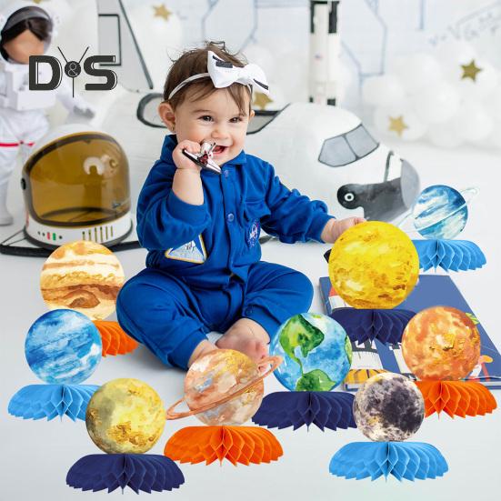 9 шт. Планета в форме сот, центральные украшения для стола в стиле космической солнечной системы, бумажные соты для дня рождения детей