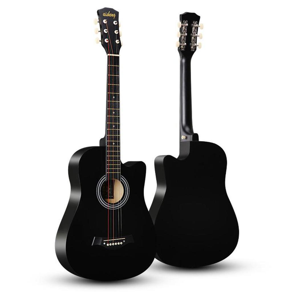 38"" Full Size Adult 6 Strings Cutaway Folk Acoustic Guitar for Students Beginners (Black)
