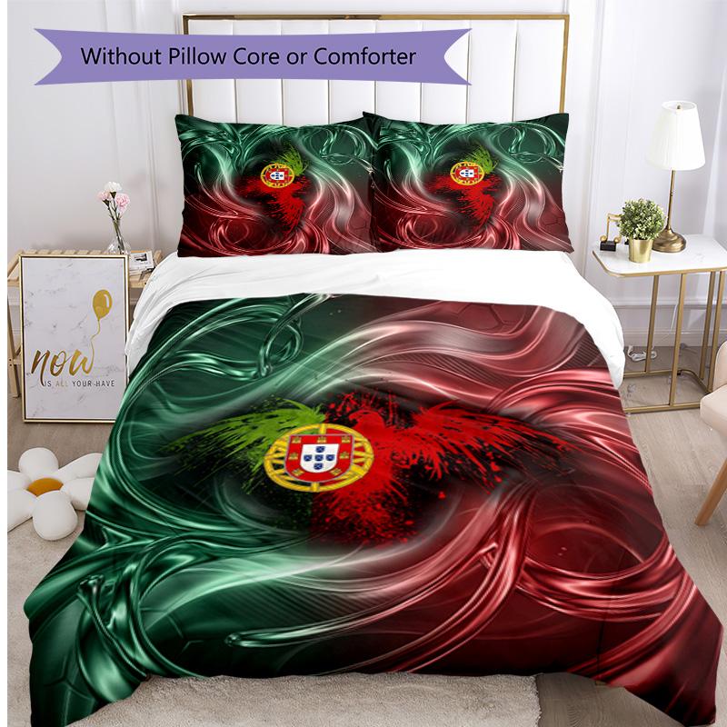 Portugal Football Printed Bedding 3 Piece Set Cozy Breathable Bed Cover Set as Housewarming Holiday Gift