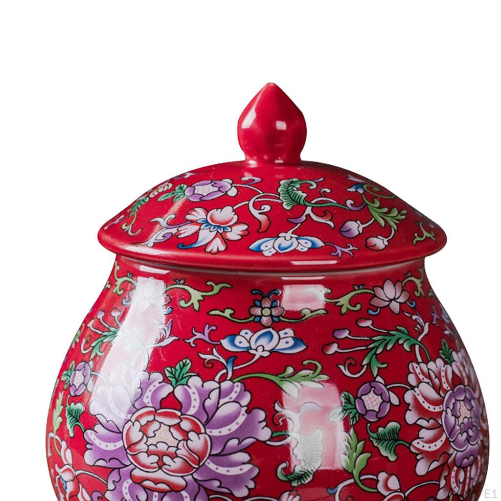 Ceramic Ginger Jar with Lid, Chinese Temple Jar, Decorative Vase for Home Decor, Storage