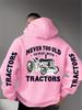 Men And WomenGraphic Hoodie Funny Tractor Farm Slogan Print Vintage American High Street Oversized Sweatshirt Suitable for Streetwear
