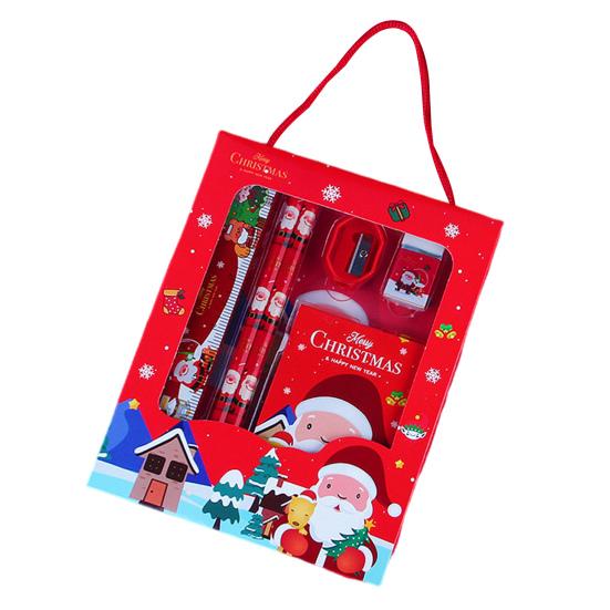 Christmas Stationery Set Cartoon Xmas Pattern Pencil Sharpener Erasers Pencils Kawaii School Stationery Supplies