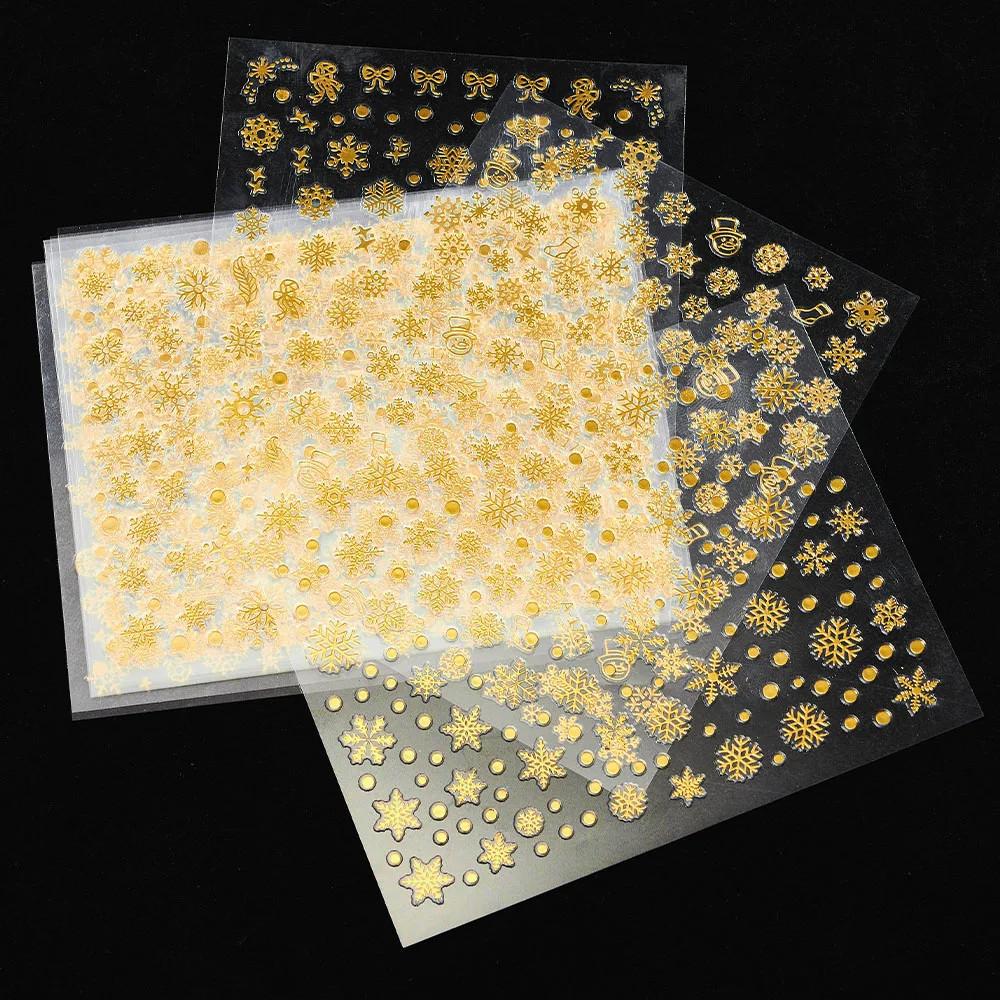 12 шт. лазерных серебряных снежинок наклейки для ногтей 3D бронзирующие рождественские наклейки для ногтей голографические слайдеры снежинки серебра/золота/белого цвета