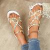 Мода 2025 Женские Плоские Босоножки в Богемном Стиле Модная Принтованная Цветочная Повседневная Обувь Женские Летние Сандалии Большого Размера Слипоны Сандалии Женские