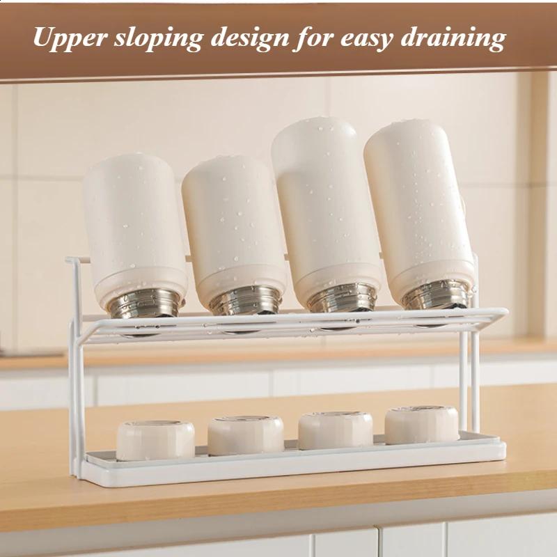 Кухонный простой двухслойный держатель для стаканов с подносом, многофункциональный настольный термос, стаканы, многослойная металлическая стойка для хранения