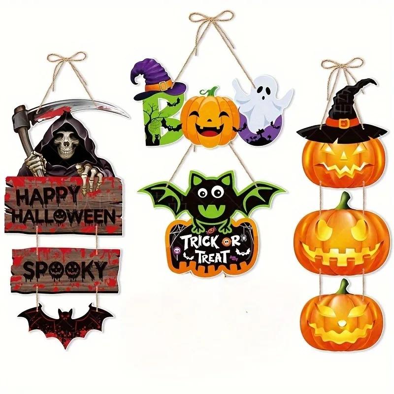 1-8PCS 2026 Halloween Door Hanging Decoration Pumpkin Bat Wall Decor Ghost Festival Party Banner for Door Halloween Decoration